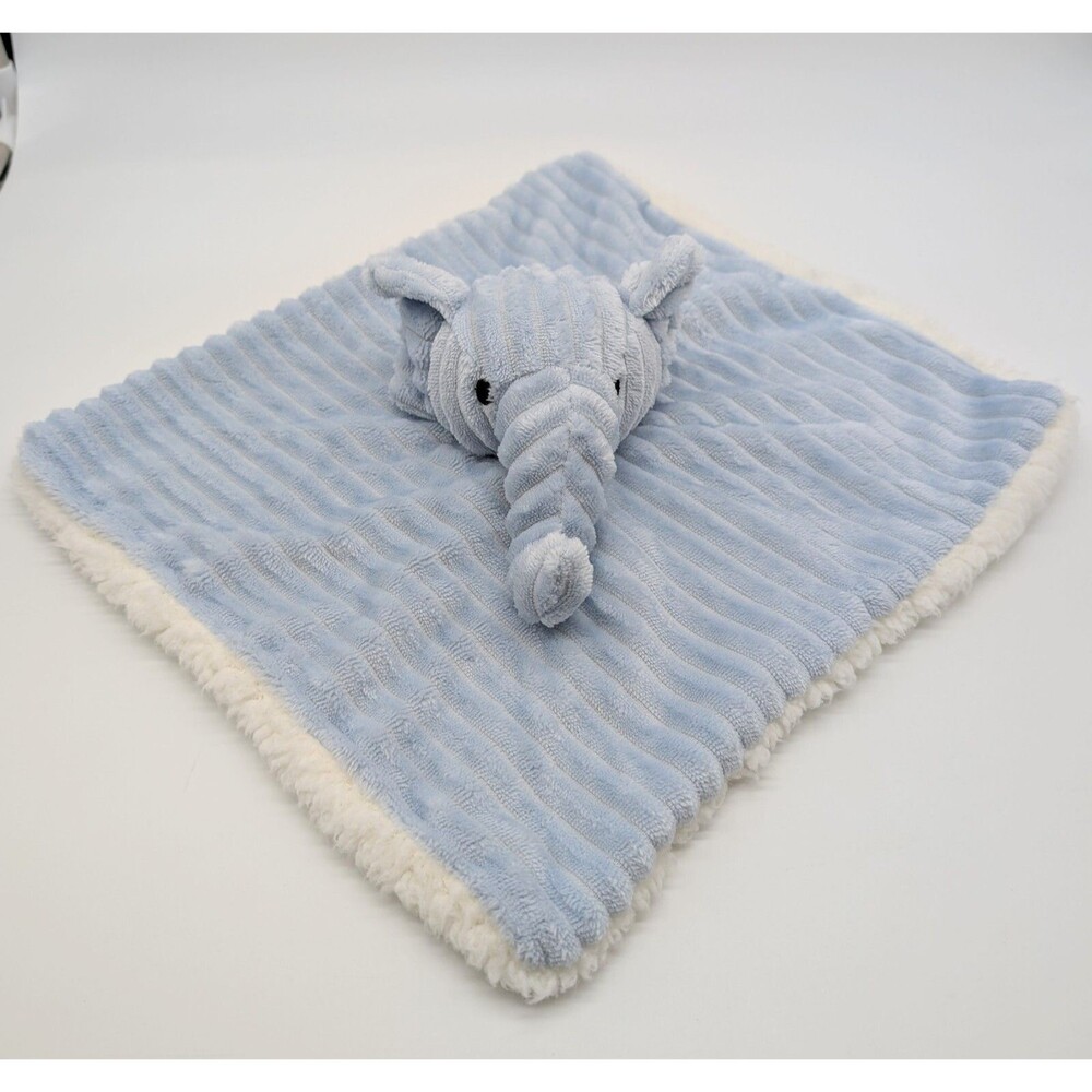 Lullaby Kids Baby Blue Ribbed Elephant Security Blanket Lovey Cream Sherpa